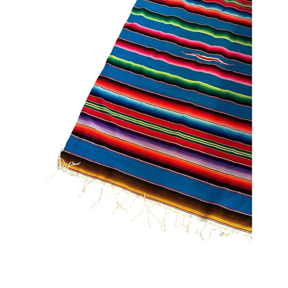 VTG Rainbow Saltillo Serape Hand Woven Wool Mexican Blanket Fringe wheelchair - Picture 3 of 10